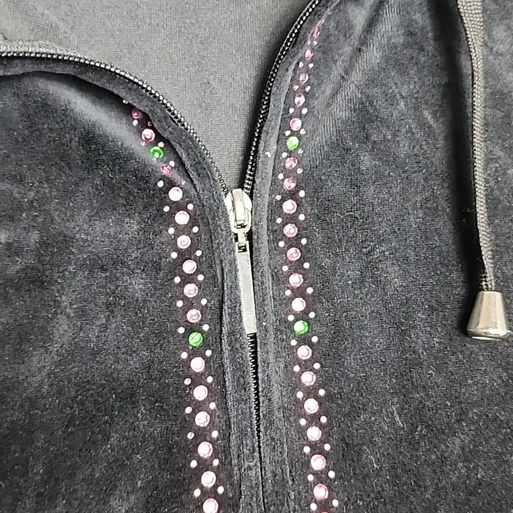 Black Velvet zip-up hoodie with Rhinestones. Size 2X Women's - Picture 2 of 9